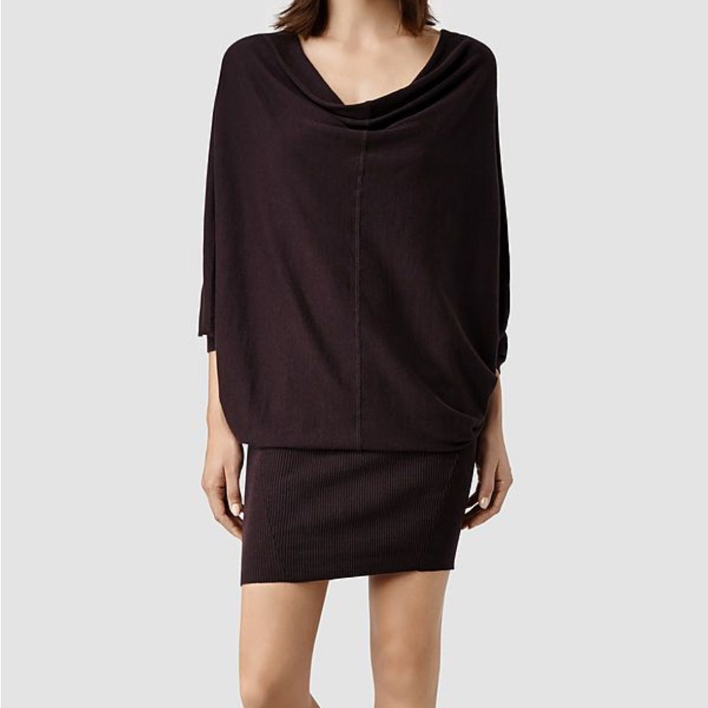 All Saints Black Shrug Sweater with Draped Cowl Neck